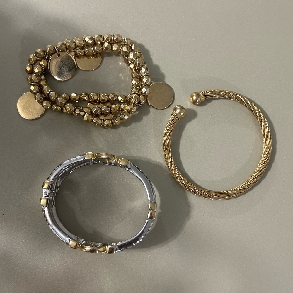 Gold-Tone Women’s Bracelet Set - Elegant Mixed Metal Stack